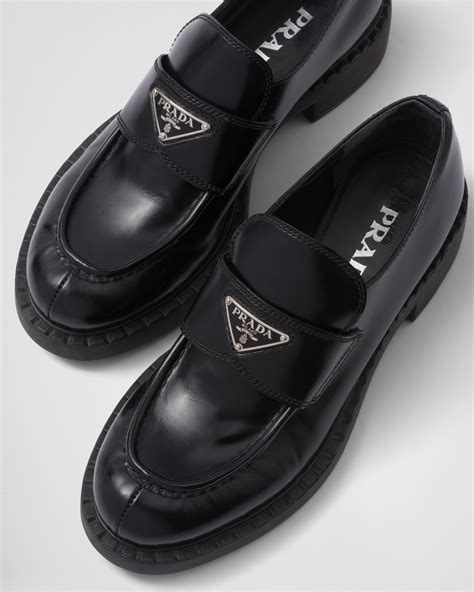 chocolate sharp brushed leather loafers prada|prada buckle loafer ladies.